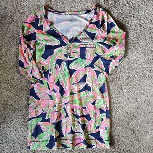 Lilly Pulitzer Palmetto Print In The Vias Bright Navy Pima Cotton Dress Large